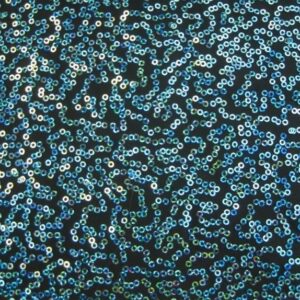Luxury Sequin Dance Wear Stretch Lycra Fabric Material - BLACK TURQUOISE