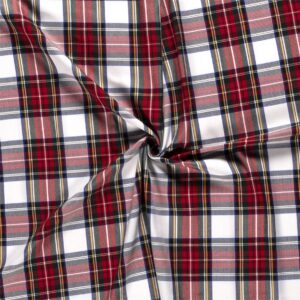 Scottish Tartan Check Fabric Material - OFF WHITE