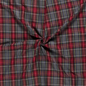 Scottish Tartan Check Fabric Material - GREY RED