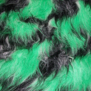 LONG Pile Fun Faux Fur Fabric Material - BLACK/EMERALD/TOFFEE MIX