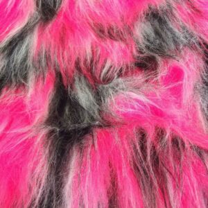 LONG Pile Fun Faux Fur Fabric Material - BLACK/WHITE/CERISE MIX