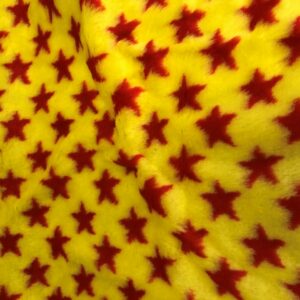 DESIGN Fun Faux Fur Fabric Material - YELLOW RED STARS