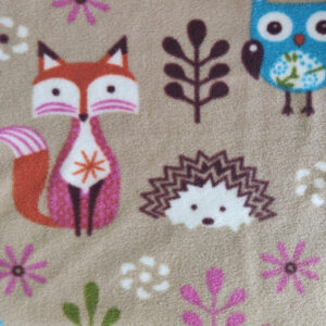 Printed Polar Fleece Fabric Material - BEIGE FOREST CRITTERS