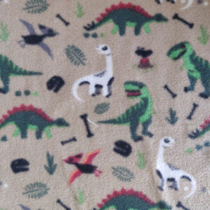 Printed Polar Fleece Fabric Material - BEIGE DINOSAURS