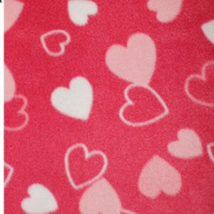 Printed Polar Fleece Fabric Material - WHITE & PINK HEARTS