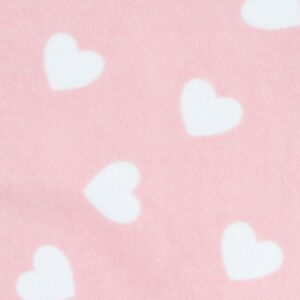 Printed Polar Fleece Fabric Material - WHITE ON PINK HEARTS