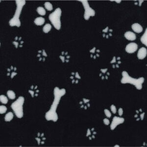 Printed Polar Fleece Fabric Material - DOG PAWS & BONES BLACK