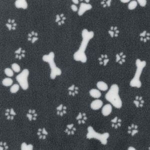 Printed Polar Fleece Fabric Material - DOG PAWS & BONES GREY