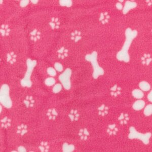 Printed Polar Fleece Fabric Material - DOG PAWS & BONES PINK