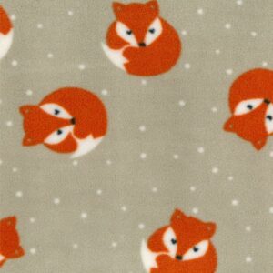 Printed Polar Fleece Fabric Material - FOXES BEIGE
