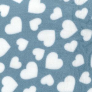 Printed Polar Fleece Fabric Material - HEARTS BLUE
