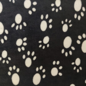 Printed Polar Fleece Fabric Material - BLACK WITH WHITE PAWS