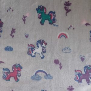 Double Sided Supersoft Cuddle Fleece Fabric Material WHITE RAINBOWS & UNICORNS