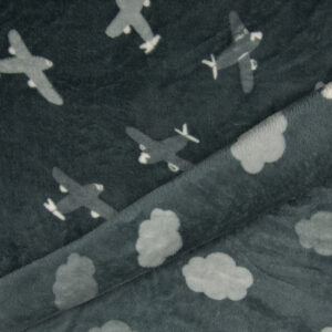 Luxury Reversible Soft Coral Cuddle Fleece Fabric Material - GREY PLANE CLOUDS