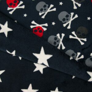 Luxury Reversible Soft Coral Cuddle Fleece Fabric Material - SKULLS & STARS NAVY