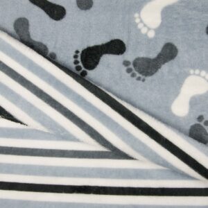 Luxury Reversible Soft Coral Cuddle Fleece Fabric Material - FEET & STRIPE BLUE