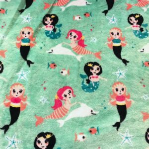 Double Sided Super Soft Cuddle Fleece Fabric Material - GREEN MERMAID