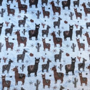 Double Sided Super Soft Cuddle Fleece Fabric Material - BLUE LLAMA
