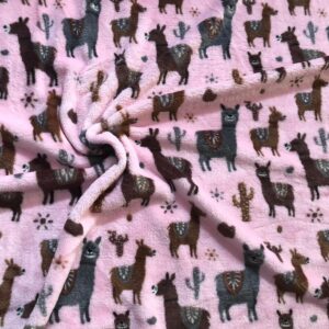 Double Sided Super Soft Cuddle Fleece Fabric Material - PINK LLAMA
