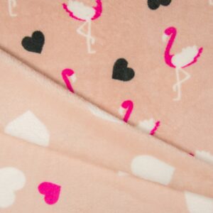 Luxury Reversible Soft Coral Cuddle Fleece Fabric Material - FLAMINGO & HEARTS ROSE