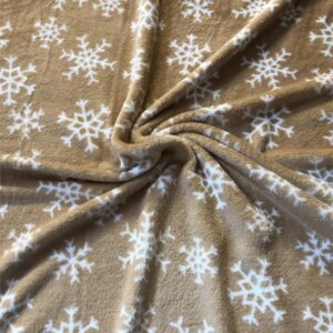 Double Sided Super Soft Cuddle Fleece Fabric Material - BEIGE SNOWFLAKE