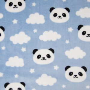 Reversible Soft Cuddle Fleece Fabric Material - PANDA & STARS DUSTY BLUE