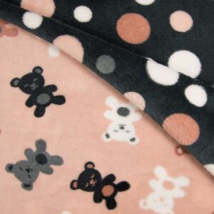 Reversible Super Soft Cuddle Fleece Fabric Material - TEDDIES & DOTS PINK