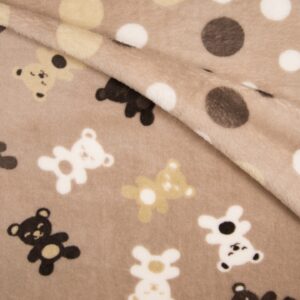 Reversible Super Soft Cuddle Fleece Fabric Material - TEDDIES & DOTS SAND