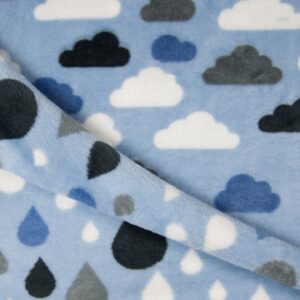 Reversible Super Soft Cuddle Fleece Fabric Material - CLOUDS & RAINDROPS BLUE