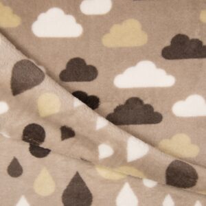 Reversible Super Soft Cuddle Fleece Fabric Material - CLOUDS & RAINDROPS SAND