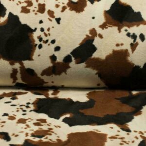 Faux Fur Pony Skin Velboa Fabric Material CREAM BROWN COW