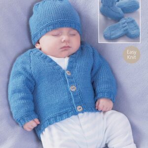 Sirdar Knitting Pattern - Snuggly DK, Cardigan Hat Bootees and Mittens 1365