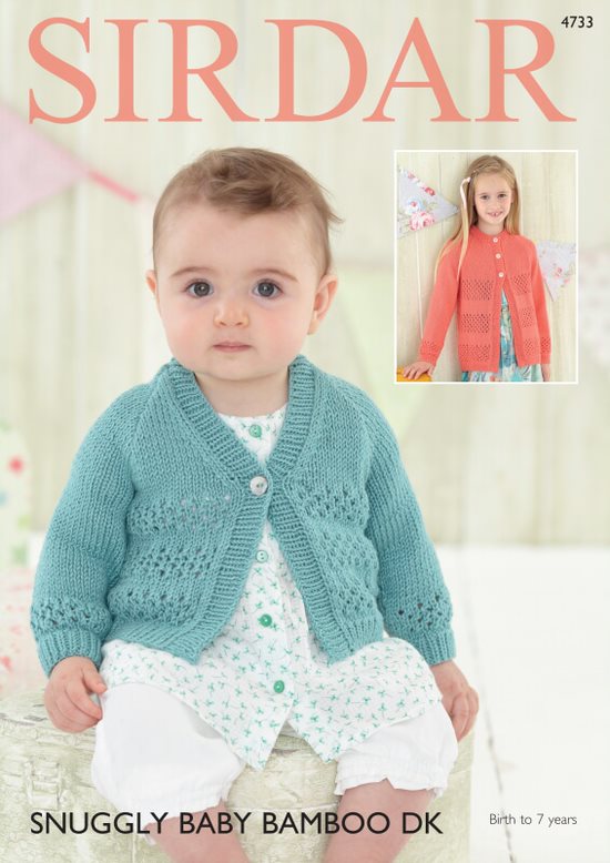 Sirdar Knitting Pattern Snuggly Baby Bamboo DK, Cardigans 4733