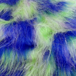 LONG Pile Fun Faux Fur Fabric Material - ROYAL/LIME/LILAC MIX - Image 1