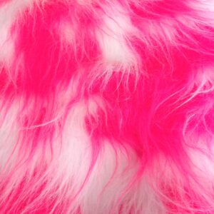 LONG Pile Fun Faux Fur Fabric Material - CERISE WHITE MIX