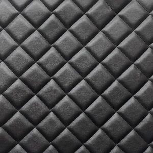 Box Quilted Vinyl Foam Leatherette Fabric Material - BLACK STITCHES