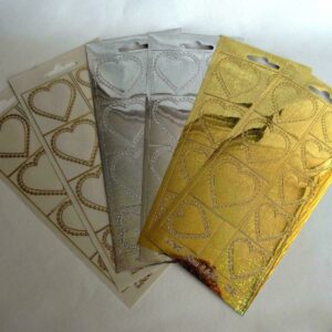 Peel Off 6 x Paper Sticker Sheets Wedding / Card Making Gold / Silver Hearts #1