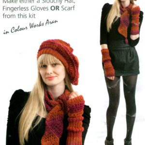 Patons Slouchy Hat Fingerless Gloves OR Scarf Kit Colour Works Aran Kit -