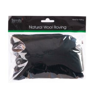 TRIMITS Natural 100% Wool Roving For Needle Felting 50g - BLACK