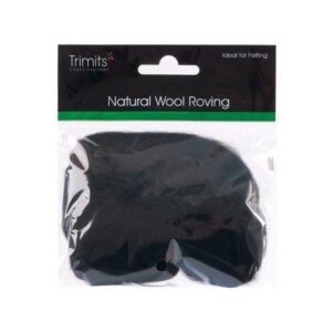 TRIMITS Natural 100% Wool Roving For Needle Felting 10g - BLACK