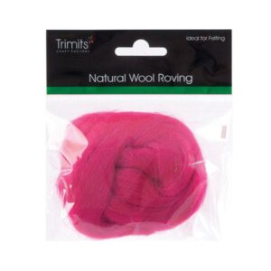 TRIMITS Natural 100% Wool Roving For Needle Felting 10g - BRIGHT PINK