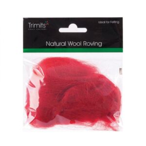 TRIMITS Natural 100% Wool Roving For Needle Felting 10g - DARK RED