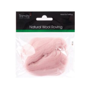 TRIMITS Natural 100% Wool Roving For Needle Felting 10g - POWDER PINK