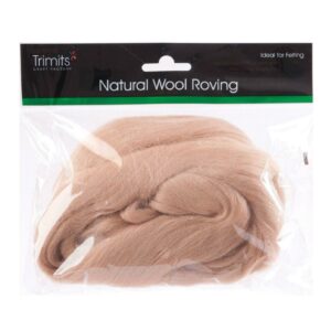 TRIMITS Natural 100% Wool Roving For Needle Felting 50g - CREAM BEIGE