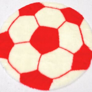 Funky Fun Soft Faux Fur Fabric Rug - RED WHITE FOOTBALL