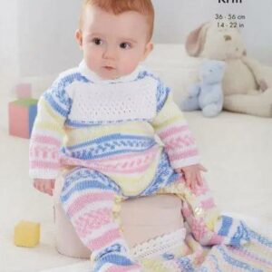 King Cole DK Knitting Pattern Cardigan Trousers Hat Onsie Blanket 5726