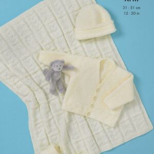 King Cole DK Knitting Pattern Babies Cardigan Hat Booties and Blanket 5563