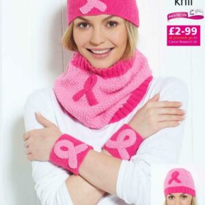 King Cole DK Knitting and Crochet Pattern Pink Ribbon Headbands Wristbands Cowl 1006