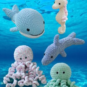 King Cole Yummy Crochet Pattern Snuggle Octopus Whale Seahorse Dolphin 9076