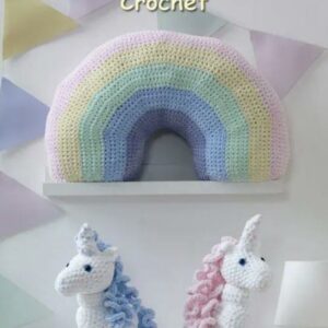 King Cole Yummy Crochet Pattern Unicorn and Rainbow Cushion 9068